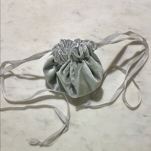 Elegant Silver Drawstring Pouch Travel Jewelry Soft Case